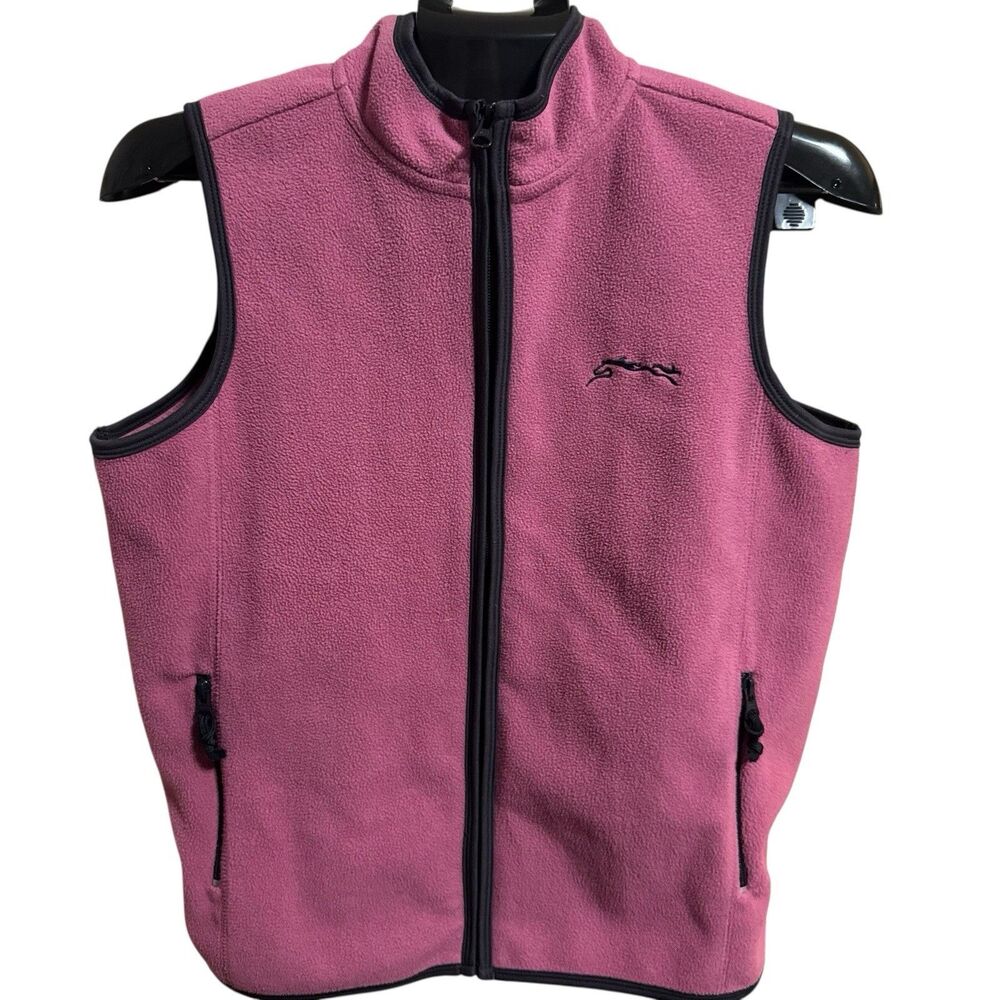 Vtg Pink Wrangler Full Zip Pockets Ebroidered Logo Fleece Vest Womens Size Large
